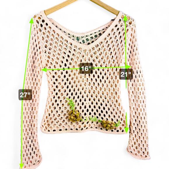 Cottagecore Pink Handmade Crochet Open Knit Sweater XS/S Whimsycore Roses Fairy - Picture 4 of 4